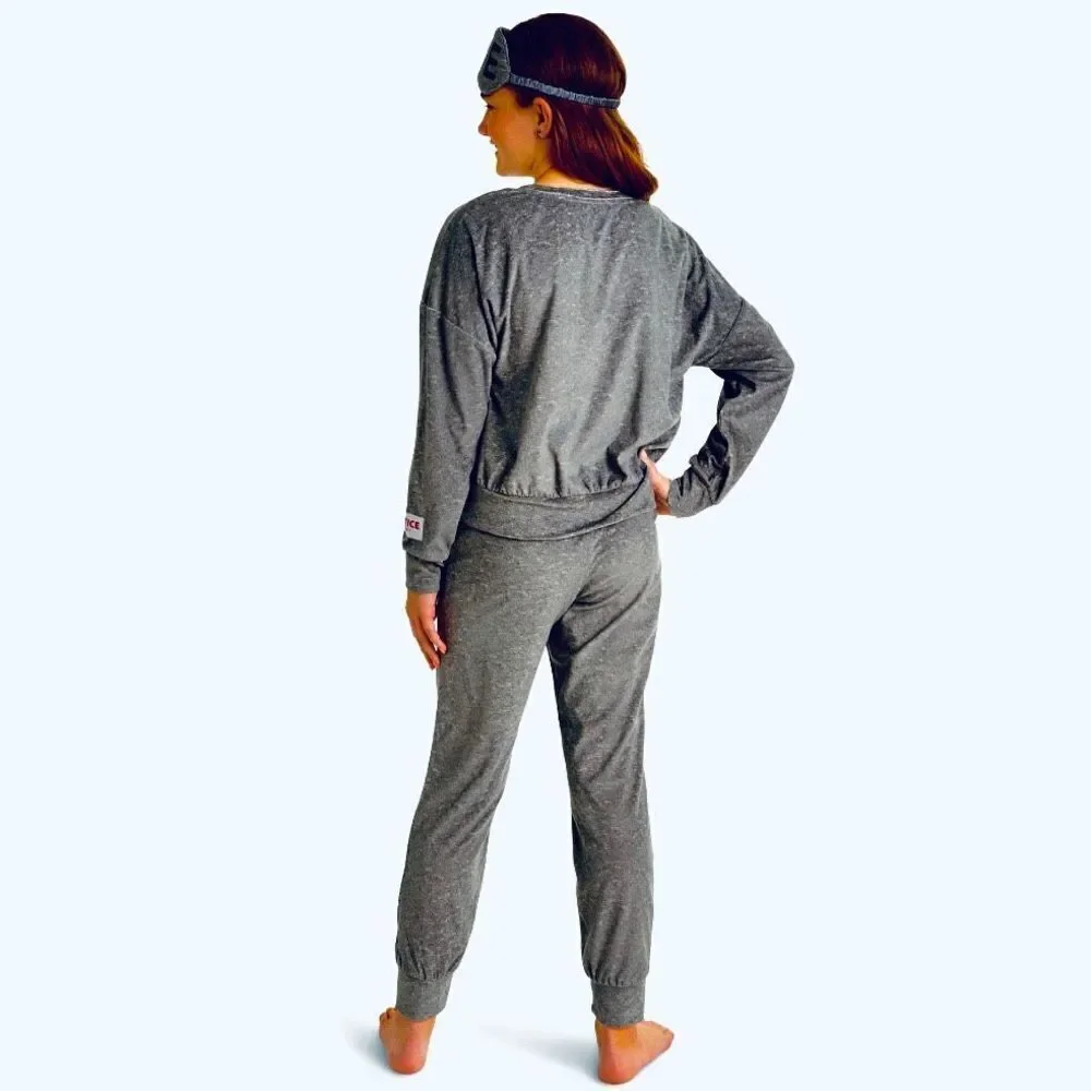 NWT Justice 3 Pcs Grey S(7-8) Long Sleeve Top, Jogger & Eyemask, Pajama Set
